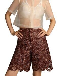 BY ANTHROPOLOGIE Floral Vegan Leather Shorts Size 14 New with Tag MSRP $178